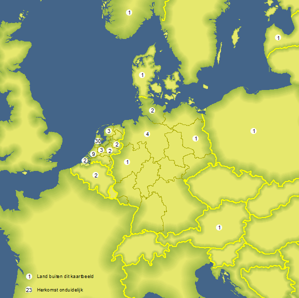Nationaliteiten aan boord van de Vreeland (12-11-1738)